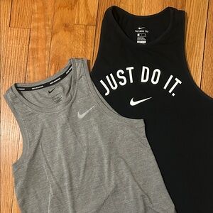 Nike Black and Gray Tank Tops with Slogan (Grey XS, Black S)